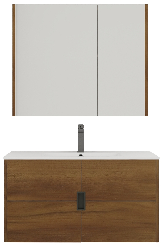 Abagno Mirror Cabinet MCO-6075P-BRW With Basin Cabinet MCB-6080P-BRW