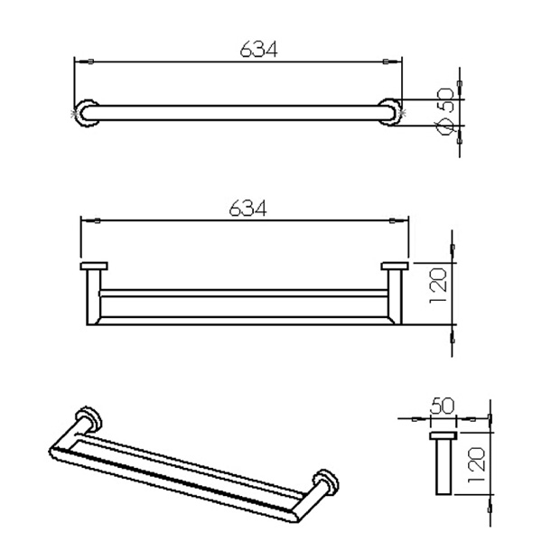 Abagno 700mm Double Towel Bar AR-8328D-ZG