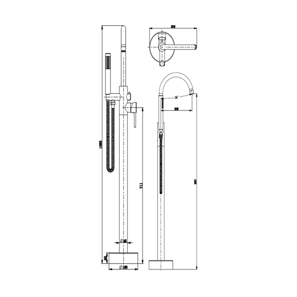 Abagno Exposed Floor-Mounted Bath / Shower Mixer FRM-301-BN