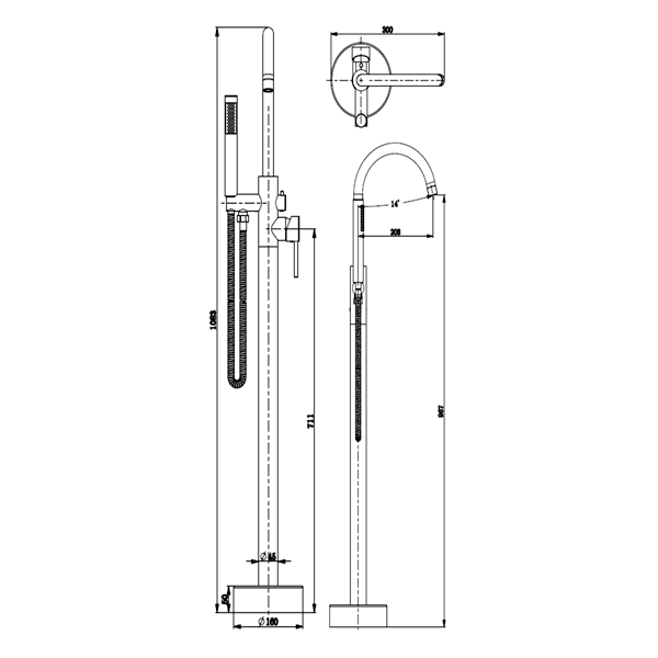 Abagno Exposed Floor-Mounted Bath / Shower Mixer FRM-301-GS