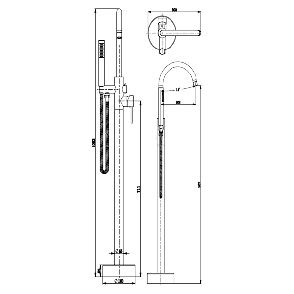 Abagno Exposed Floor-Mounted Shower Mixer FRM-301-MB