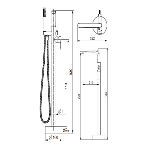 Abagno Exposed Floor-Mounted Bath / Shower Mixer FRM-302-BN
