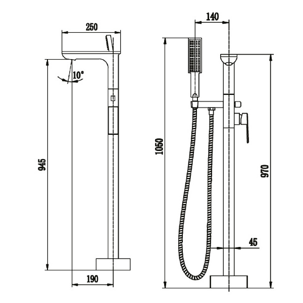 Abagno Exposed Floor-Mounted Bath / Shower Mixer FSM-405-BK