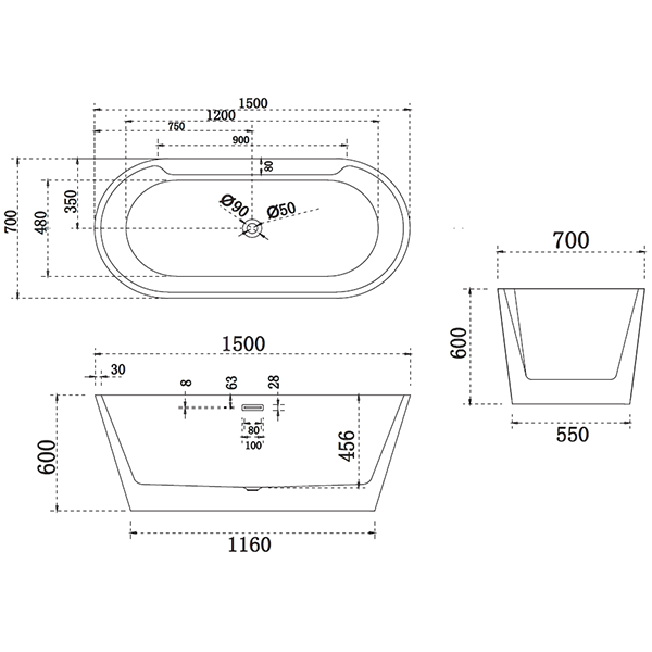 Abagno Free-Standing Bathtub With Mixer K6065GW-M