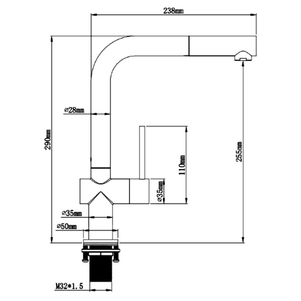 Abagno Pillar Sink Tap With Pull-out Spray LKT-029P-SS