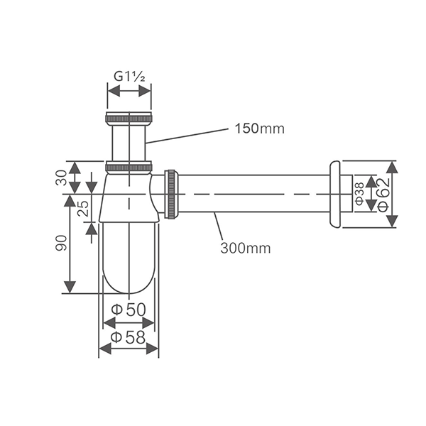 Abagno Kitchen Sink Bottle Trap LS-40-300