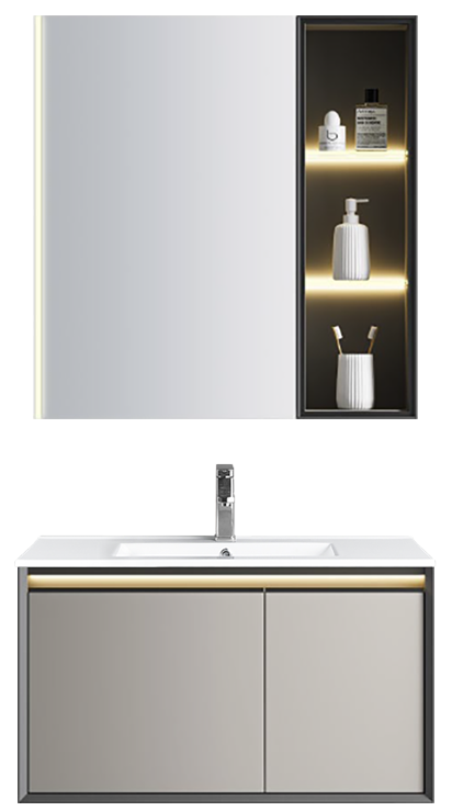 Abagno Mirror Cabinet MCL-5875P-BR With Basin Cabinet MCB-5880P-BR