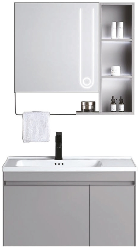 Abagno Mirror Cabinet MCL-5975P-GY With Basin Cabinet MCB-5980P-GY