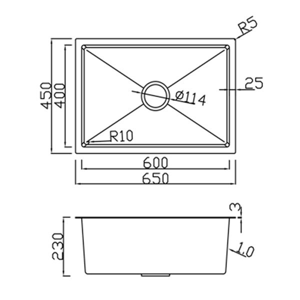 Abagno Single Bowl Kitchen Sink MG-6545-GM
