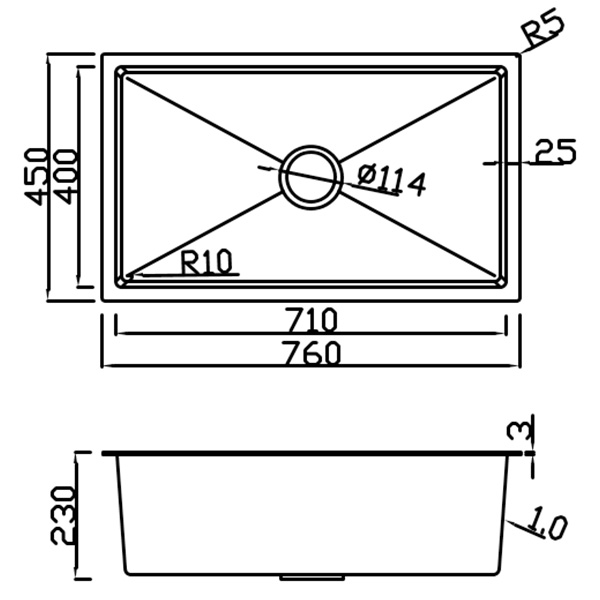 Abagno Single Bowl Kitchen Sink MG-7645-GM