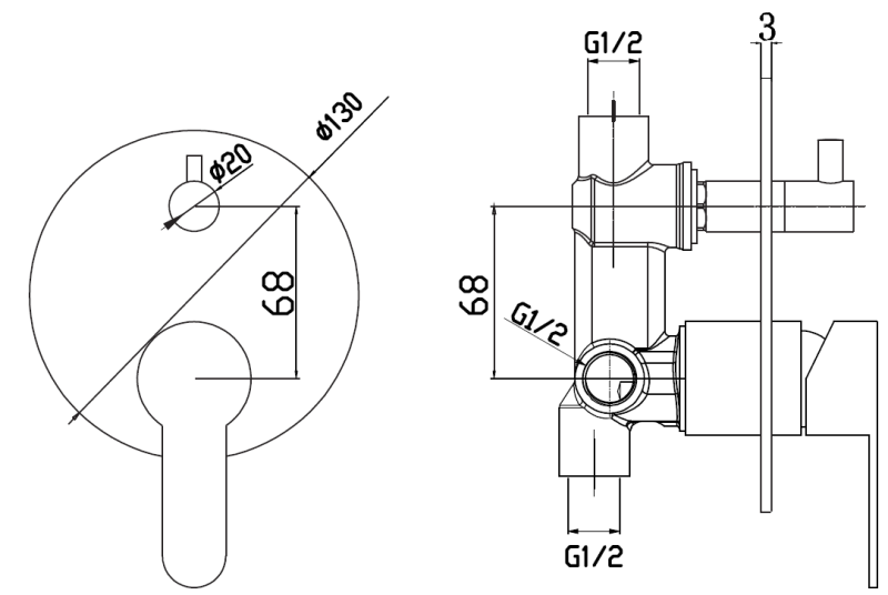 Abagno Concealed Shower Mixer With Diverter SHM-015-SS
