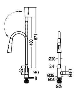 Abagno Kitchen Sink Tap With Flexible Spout & 3- Functions Spray SHT-158-FJP-SC