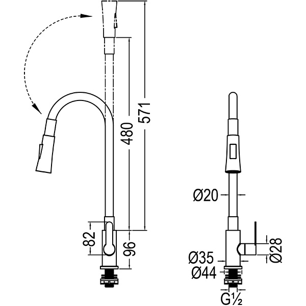 Abagno Kitchen Sink Tap SHT-158-FJP-MB [Matt Black]     