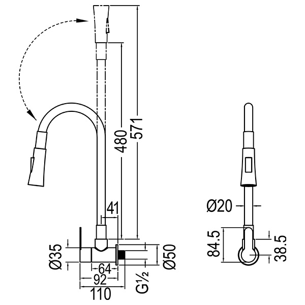 Abagno Wall Kitchen Sink Tap SHT-158-FJW