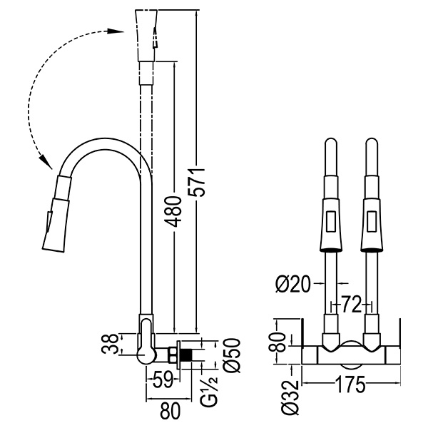 Abagno Wall Kitchen Sink Tap SHT-258-FJW