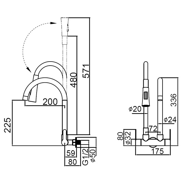 Abagno Kitchen Wall Sink Tap SHT-258-MSW