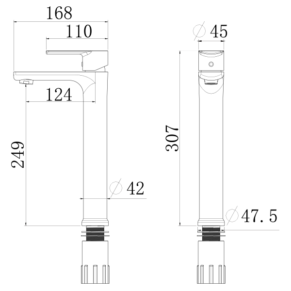 Abagno Tower Basin Mixer SJM-075L-SS