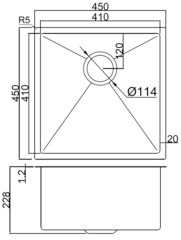 Abagno Under-Mount Single Bowl Kitchen Sink SR-4545