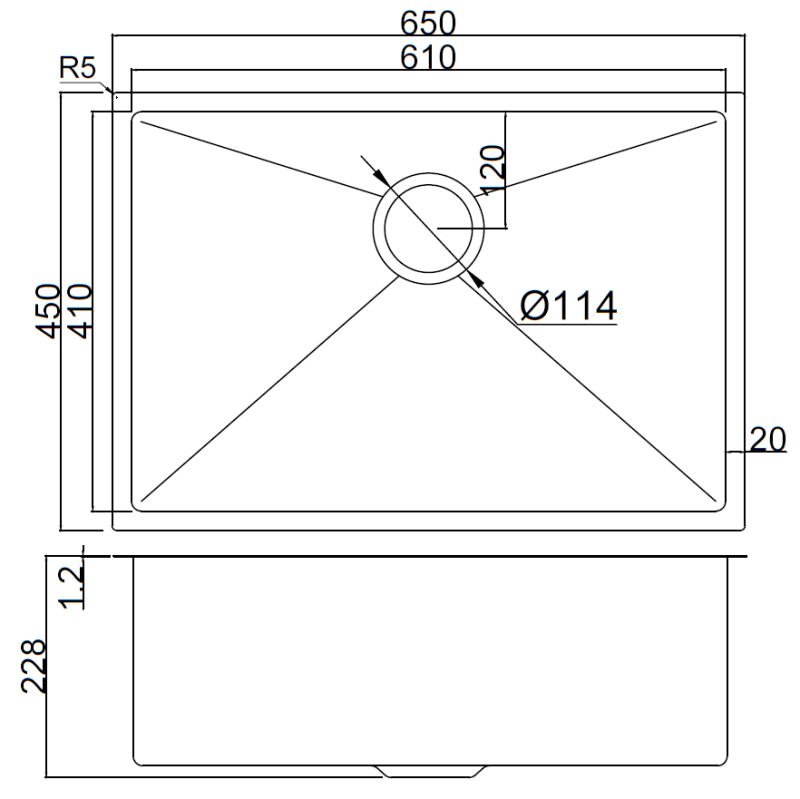 Abagno Under-Mount Single Bowl Kitchen Sink SR-6545