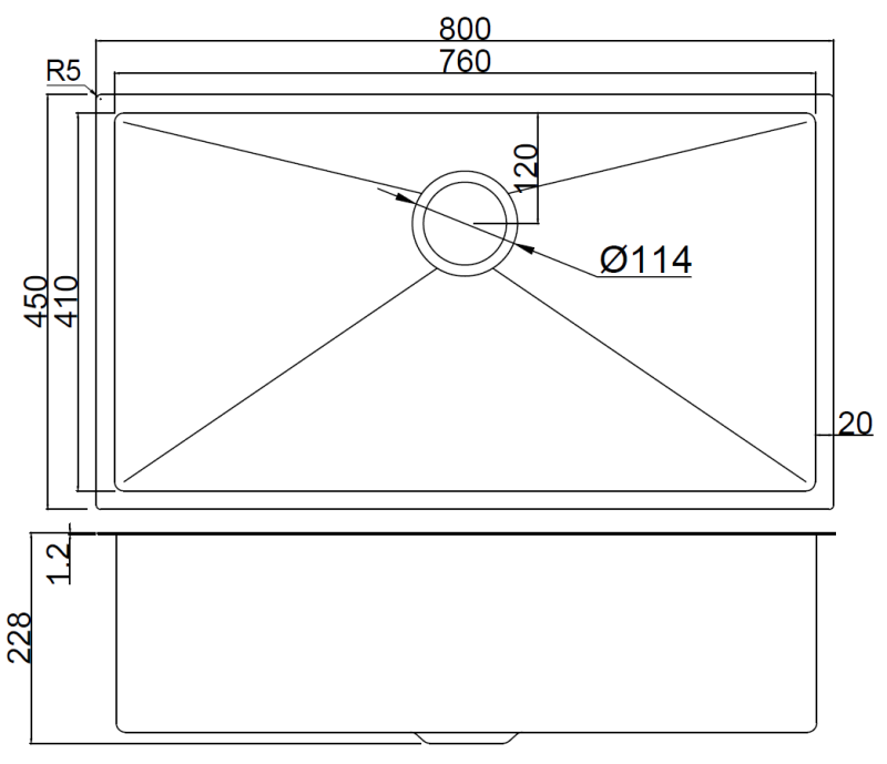 Abagno Under-Mount Single Bowl Kitchen Sink SR-8045
