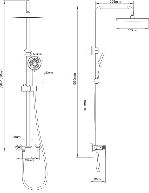 Abagno 3-Ways Exposed Shower Column With Bath Mixer SR-BM-856-704-BN [Black Nickel]