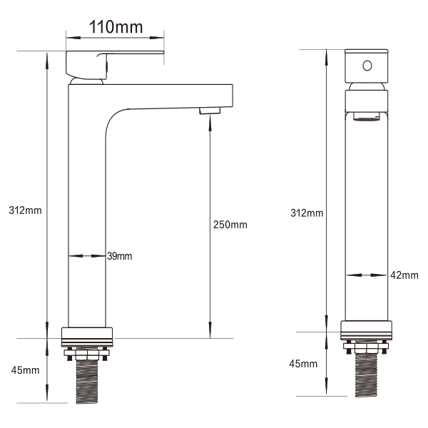 Abagno Single Lever Tower Basin Mixer SRM-075L-BN [Black Nickel]