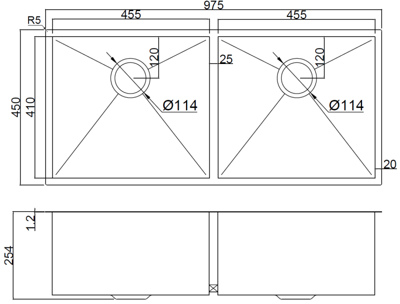 Abagno Under-Mount Double Bowl Kitchen Sink SS-9745D