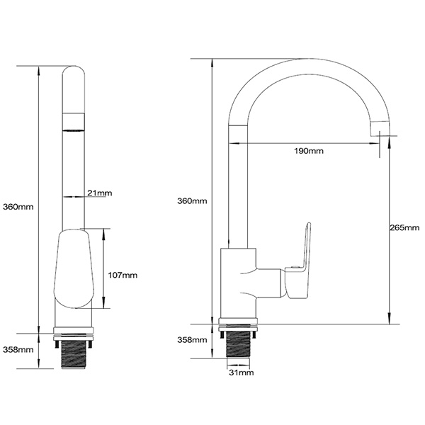 Abagno Kitchen Sink Mixer TEM-180-MB [Matt Black]