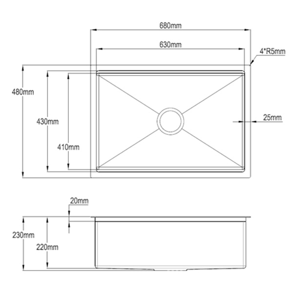 Abagno Under-Mount Single Bowl Kitchen Sink TN-6848