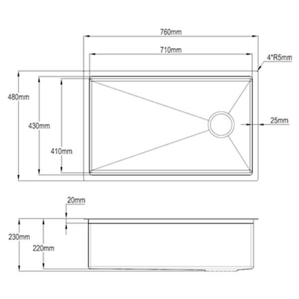Abagno Under-Mount Single Bowl Kitchen Sink TN-7648R-GM