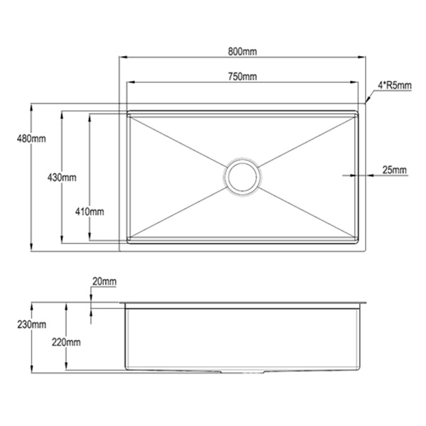 Abagno Under-Mount Single Bowl Kitchen Sink TN-8048-GM